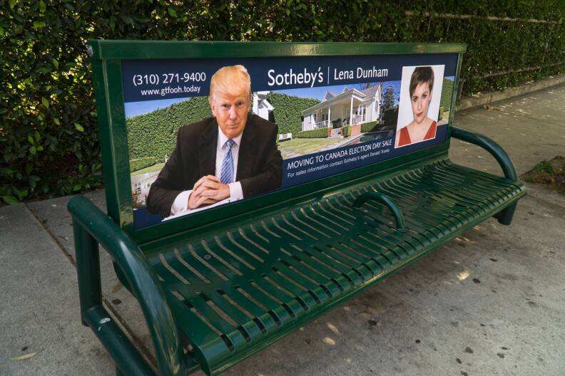 A fake bench ad created by conservative street artist Sabo.