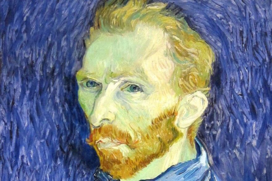 Closeup of Vincent Van Gogh's painting "Self-Portrait."