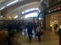 Passengers at the new Tom Bradley International Terminal