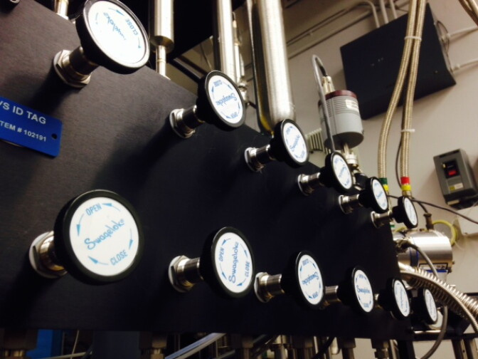 Using these knobs, Kevin Hand is able to combine ingredients like water, methanol and hydrogen sulfide to simulate the atmosphere on distant moons inside a containment chamber in his lab.