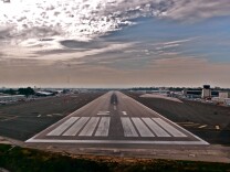 A view of the runway at the Santa Monica Airport.
