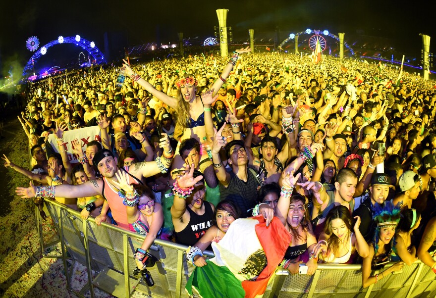 LAS VEGAS, NV - JUNE 22:  Fans react as Tiesto performs during the 18th annual Electric Daisy Carnival at Las Vegas Motor Speedway on June 22, 2014 in Las Vegas, Nevada.  (Photo by Ethan Miller/Getty Images)