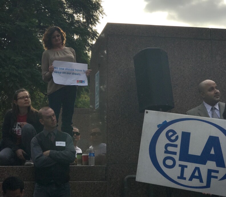 Homeless advocates staged a rally outside of the county building Tuesday as the Board of Supervisors placed a tax measure on the March ballot to fund homeless services.