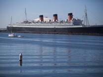 The Queen Mary sits at port in Long Beach.