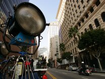 A film crew on location in downtown Los Angeles. (File photo)
