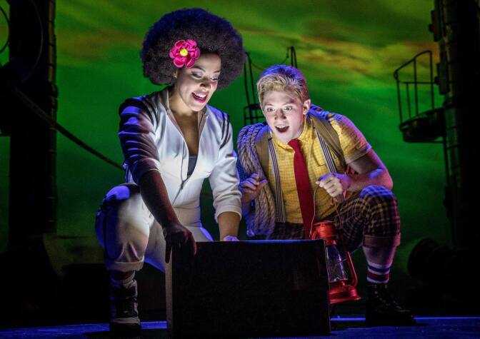 Lilli Cooper as "Sandy Cheeks" and Ethan Slater as "SpongeBob SquarePants" in "SpongeBob SquarePants: The Broadway Musical."