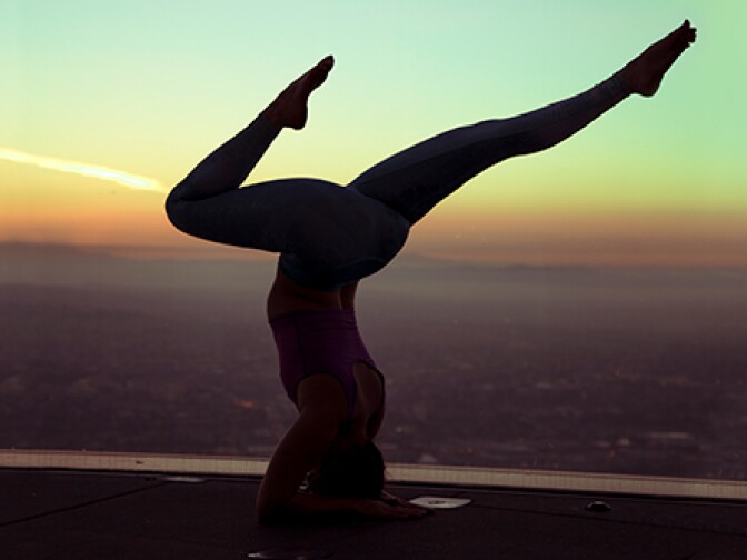 A "Yoga in the Sky" class at OUE Skyspace LA.
