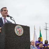 Los Angeles mayor Eric Garcetti says he will block new measures making it easier for LAPD to dismantle homeless encampments.