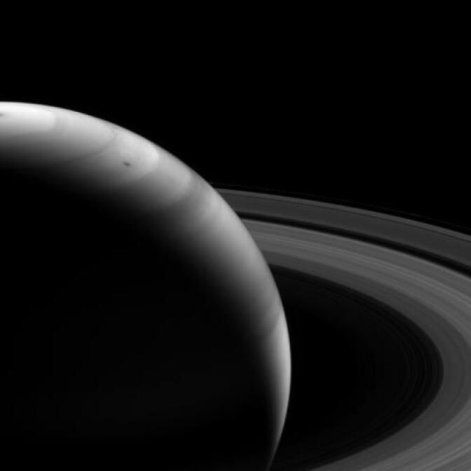 This view looks toward the sunlit side of the rings from about 18 degrees above the ringplane. The image was taken with the Cassini spacecraft wide-angle camera on Aug. 12, 2013 using a spectral filter sensitive to wavelengths of near-infrared light centered at 728 nanometers. 