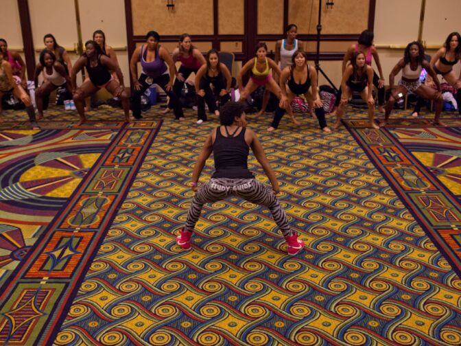 Performers from Atlanta led a Booty Clap workshop at the International Pole Dancing Convention.