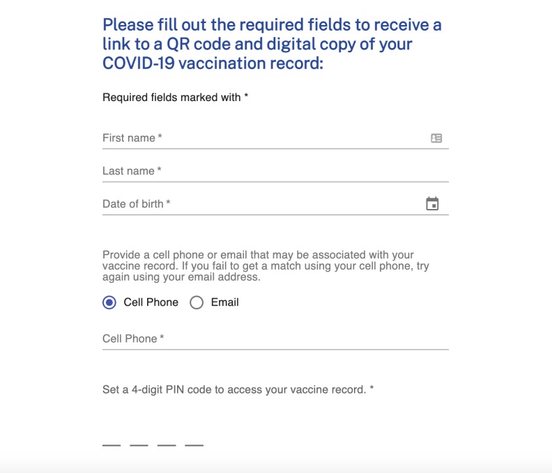 Screenshot of the California Health Department page to get your digital vaccine card.