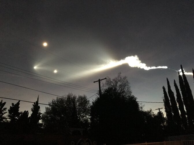 The object spotted in the skies above Los Angeles on the evening of Friday, Dec. 22, 2017 — a SpaceX rocket launch.