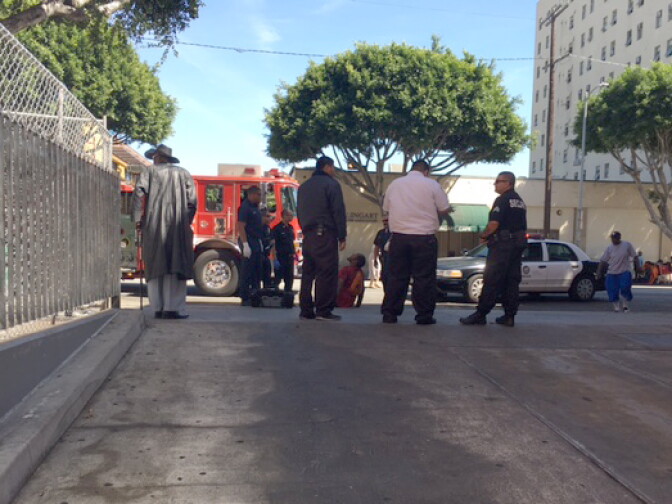 A person who was seen "writhing in the driveway and flipping into traffic and blocking traffic" in front of Union Rescue Mission Friday is suspected to have been suffering from an overdose of the synthetic drug 'spice'.