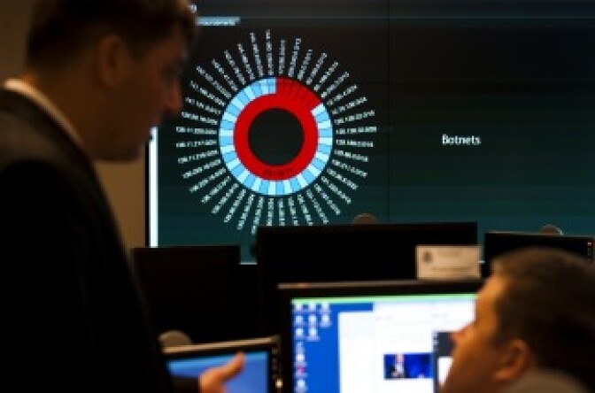 Analysts at the National Cybersecurity & Communications Integration Center (NCCIC) prepare for Cyber Storm III, national-level cybersecurity exercise during a media session at their headquarters in Arlington, VA.