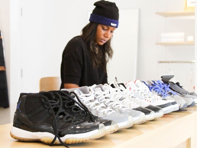 Reana Jenkins helps manage Jason Markk's flagship store. She says she hasn’t counted her collection in a while, but... it’s in the hundreds.