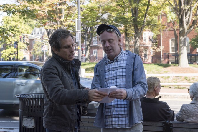Ben Stiller and writer-director Mike White on the set of "Brad's Status."