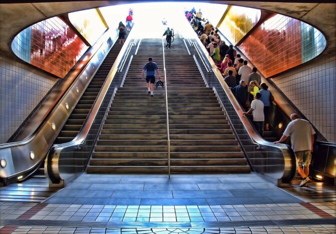 File: The exit at a Los Angeles Metro station in the North Hollywood Arts District, taken on April 16, 2011.