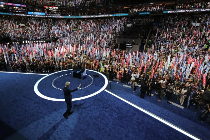 PHILADELPHIA, PA - JULY 26:  Former US President Bill Clinton arrives on stage to deliver remarks on the second day of the Democratic National Convention at the Wells Fargo Center, July 26, 2016 in Philadelphia, Pennsylvania. Democratic presidential candidate Hillary Clinton received the number of votes needed to secure the party's nomination. An estimated 50,000 people are expected in Philadelphia, including hundreds of protesters and members of the media. The four-day Democratic National Convention kicked off July 25.  (Photo by Win McNamee/Getty Images)