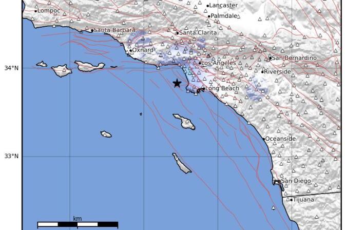 A map showing where an earthquake hit.