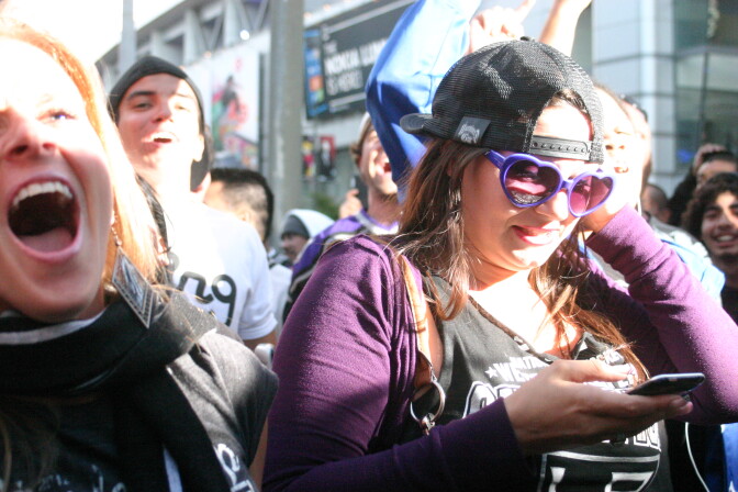 LA Kings fans flooded cell phone transmitters Monday night in downtown Los Angeles sending messages about the Kings Stanley Cup victory. 