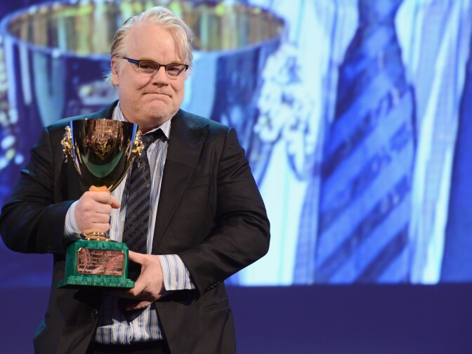 VENICE, ITALY - SEPTEMBER 08:  Actor Philip Seymour Hoffman wins the Coppa Volpi award for best actor for the film The Master on stage during the Award Ceremony at the 69th Venice Film Festival at the Palazzo del Cinema on September 8, 2012 in Venice, Italy.  (Photo by Ian Gavan/Getty Images)