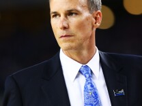 Head coach Andy Enfield of the Florida Gulf Coast Eagles reacts against the Florida Gators during the South Regional Semifinal round of the 2013 NCAA Men's Basketball Tournament at Dallas Cowboys Stadium on March 29, 2013 in Arlington, Texas.
