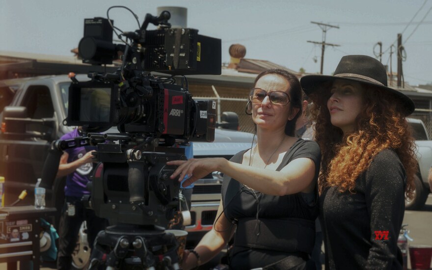 Director Alma Har'el (R) on the set of "Honey Boy."