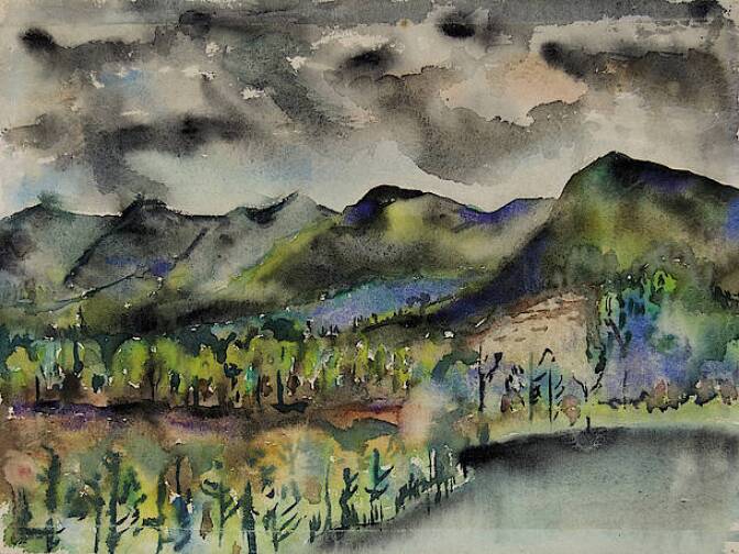 Joseph Fiore, Black Mountain, Lake Eden, 1954. Watercolor on paper.