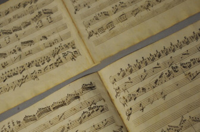 Two piano pieces almost certainly composed by Wolfgang Amadeus Mozart are presented on August 2, 2009 during a press conference in the composer's birthplace of Salzburg.