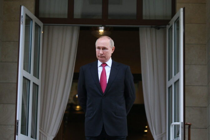 Russian President Vladimir Putin is seen at the Bocharov Ruchei state residence after a meeting with his Turkish counterpart in Sochi.