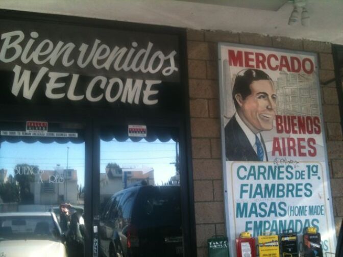 An image of legendary tango icon Carlos Gardel at Mercado Buenos Aires, a Van Nuys deli and restaurant that is a popular gathering spot for local Argentine immigrants and their families.