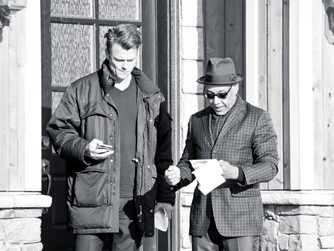 Actor Josh Duhamel and director-producer-actor Giancarlo Esposito on the set of "The Show."