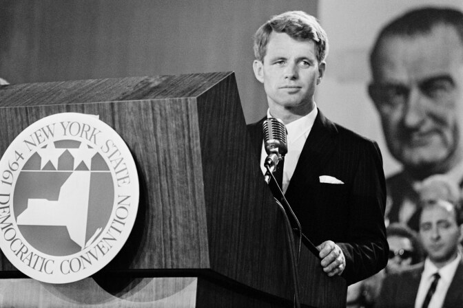 US Secretary of Defense Robert Kennedy gives a speech on September 2, 1964 at the Democratic National Convention in New-York.  