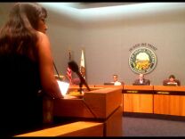 Joanne Sosa of "Take Back Anaheim" asked Anaheim's city council members not to cancel next week's scheduled public discussion at Anaheim High School. 