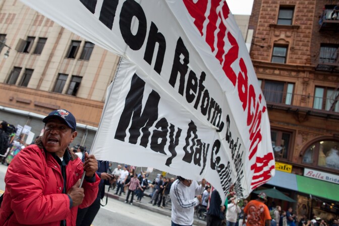May Day protests in Downtown Los Angeles.