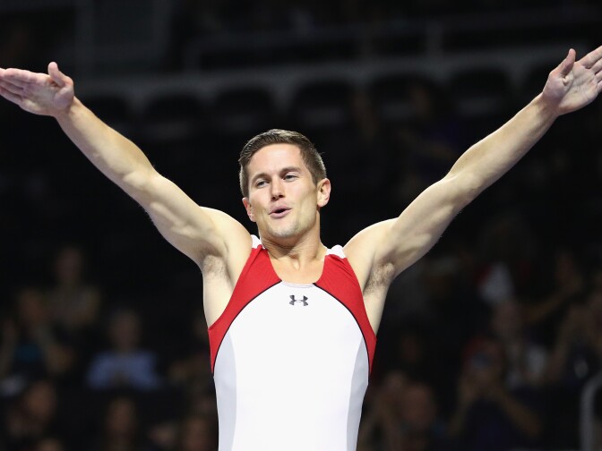 PROVIDENCE, RI - JUNE 12:  Logan Dooley reacts after competing on the trampoline during 2016 USA Gymnastics Championships - Day 3 on June 12, 2016 in Providence, Rhode Island.  (Photo by Maddie Meyer/Getty Images)