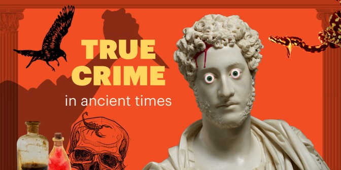 a statue of a man bleeds from his forehead and has wide, cartoon eyes