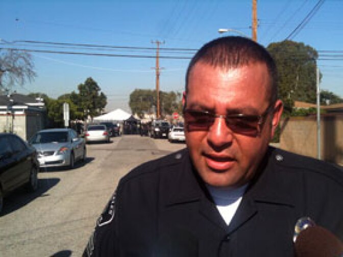 Los Angeles Schools Police Sgt. Jorge Sandoval briefs media about shooting a block away from Gardena High School. He says female student shot is in critical condition, young man shot is in stable condition.