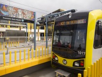 Members of the Metro board of directors take a sneak peek ride from the Culver City to Downtown Santa Monica Stations on the new Expo Line extension on Monday morning, May 9, 2016.