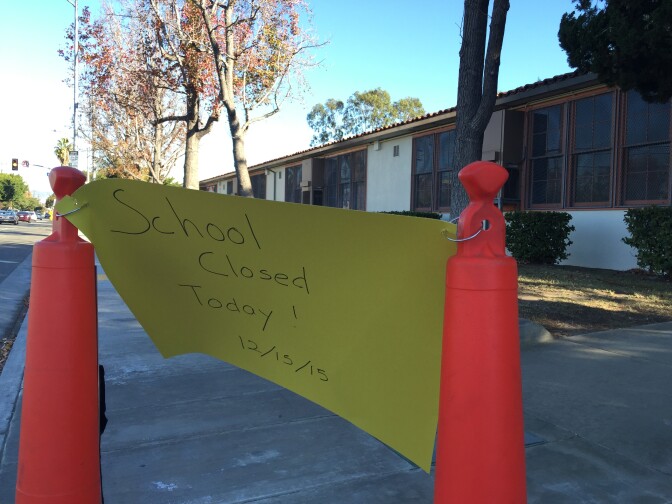 All Los Angeles Unified School District schools, including Toluca Lake Elementary, were closed Tuesday morning due to a bomb threat.