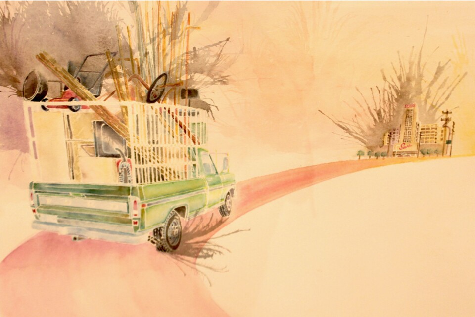 Wenceslao Quiroz, Sears Scrapping on Soto, 2013, watercolor and ink on paper. Collection of Cheech Marin