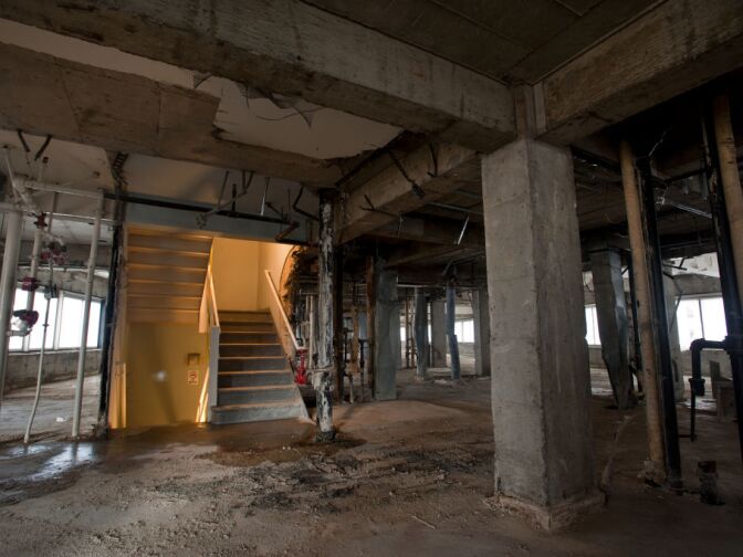 The walls separating rooms and hallways have been taken out on the 15th floor.