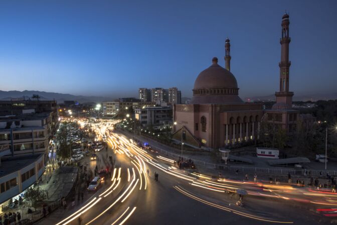 KABUL, AFGHANISTAN - NOVEMBER 18: Traffic moves past the Abdul Rahman Khan Great Mosque on November 18, 2012 in Kabul, Afghanistan. (Photo by Daniel Berehulak/Getty Images)