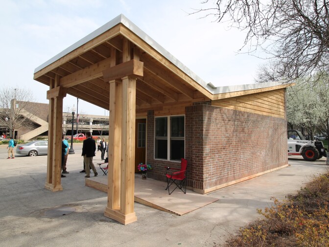 The winning design for the American Institute of Architects' competition to design a tiny house community for Chicago was built in two days and displayed at the University of Illinois, Chicago campus.