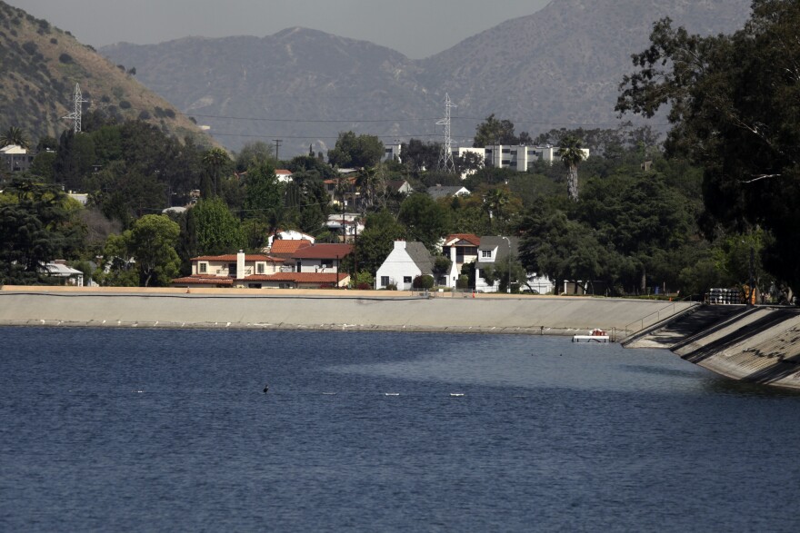 File: This April 9, 2010 photo shows the Department of Water's Silver Lake Reservoir in Los Angeles.