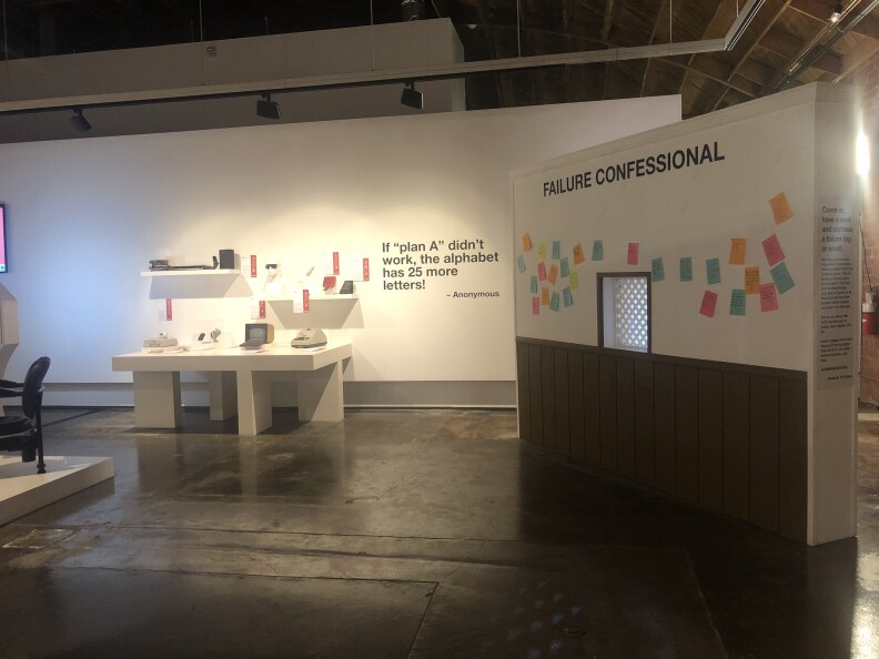 Museum of Failure visitors can write their personal failures on a sticky note and display them on the "Failure Confessional." 