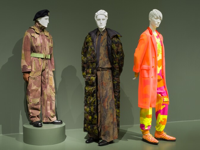 Reigning Men: Fashion in Menswear, 1715–2015, at LACMA. This setting shows how high fashion riffed on camouflage.