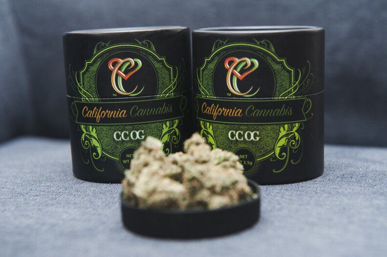Products from Virgil Grant's California Cannabis brand are displayed at Med X, a dispensary in Westmont that he owns, on Friday, Dec. 1, 2017. 