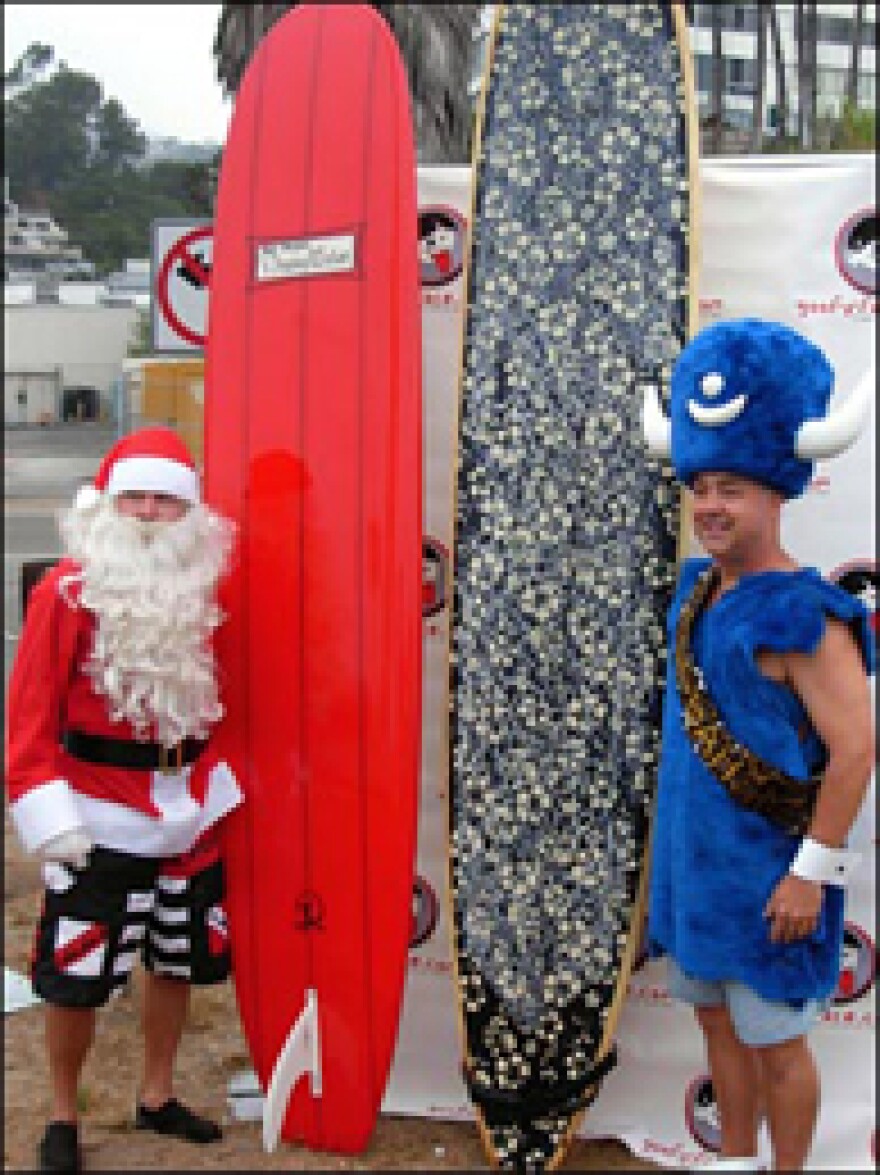 Two contestants pose before the Fifth Annual Doo Dah Surf. Neither of them won a prize, but they made the world .003% happier.