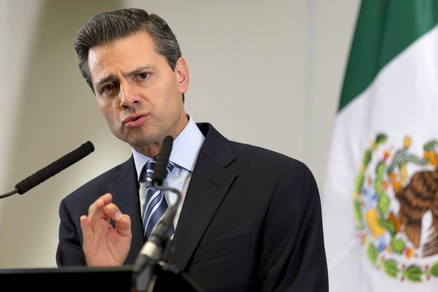 Mexican President Enrique Pena Nieto speaks during a press conference in Central London on June 18, 2013, following the G8 summit in Northern Ireland. Pena Nieto said that he joined G8 leaders in their decleration to crack down on the 'scourge' of illegal tax evasion.